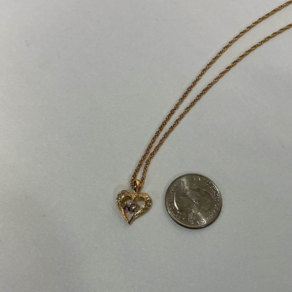 Vintage Nina Ricci Rhinestone Gold Silver  Heart Pendant Necklace - Picture 5 of 9